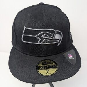 NWT New Era Size 7 Blackout Seattle Seahawks 59Fifty‎ NFL Fitted Hat Wool Blend